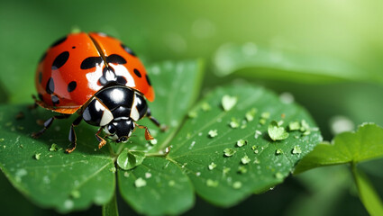 a close up of ladybug on a leave