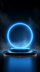 Glowing blue ring podium