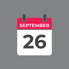 September  26 calendar reminder. 26 September  daily calendar icon template. Calendar 26 September  icon Design template. Vector illustration
