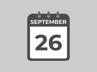 September  26 calendar reminder. 26 September  daily calendar icon template. Calendar 26 September  icon Design template. Vector illustration
