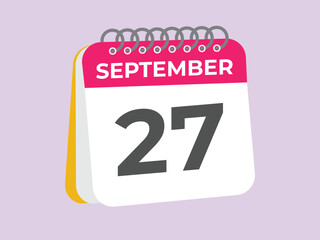 September  27 calendar reminder. 27 September  daily calendar icon template. Calendar 27 September  icon Design template. Vector illustration
