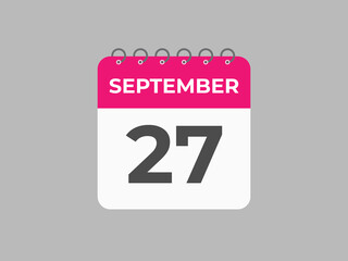 September  27 calendar reminder. 27 September  daily calendar icon template. Calendar 27 September  icon Design template. Vector illustration
