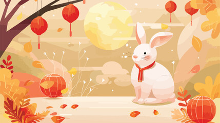 Mid autumn harvest moon festival with rabbit inside 