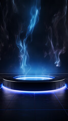 Glowing blue ring podium