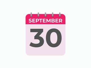 September  30 calendar reminder. 30 September  daily calendar icon template. Calendar 30 September  icon Design template. Vector illustration
