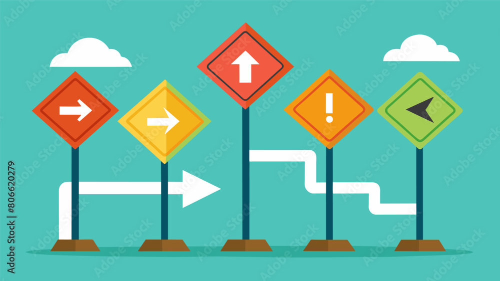 Poster a series of road signs each indicating a different stage of the rational thinking process and the di
