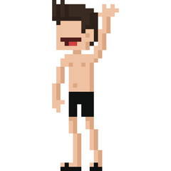 Pixel art cartoon man in swimming trunk character