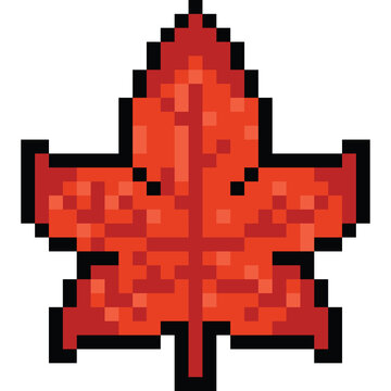 Pixel art cartoon red meple leaf icon