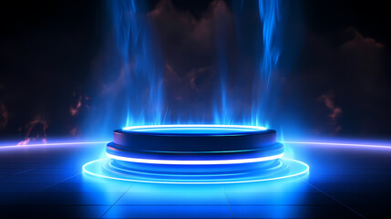 Glowing blue ring podium