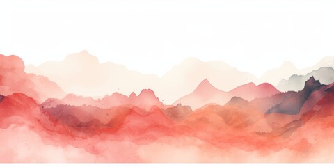 Coral tones watercolor mountain range on white background with copy space display products blank copyspace for design text photo website web banner 