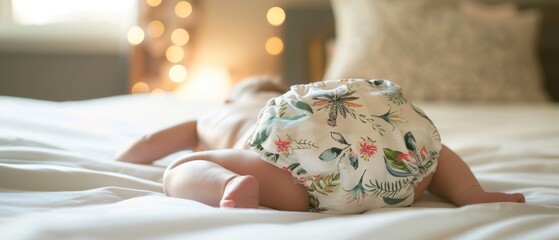 Adorable Baby in Stylish Reusable Cloth Diaper: A Close-Up on Little Legs
