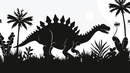 Monochrome silhouette with dinosaur stegosaurus vector