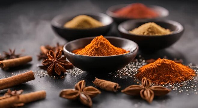 A close-up look at different colored spices