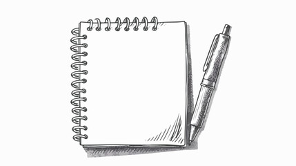 Monochrome sketch of square button with spiral notebook