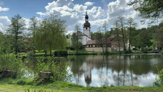 City Marktschorgast with pond in Bavaria in Germany, Fichtelgebirge 4k