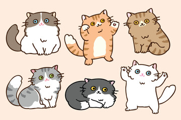 Vector Illustration of Cartoon Cat Characters on Isolated Background