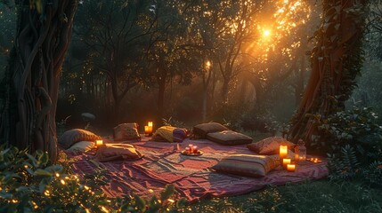 A beautiful sunset in the forest