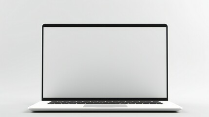 A laptop computer screen with a pure white background, resembling the clean state of an empty digital page or application interface. Possibilities awaiting to be explored