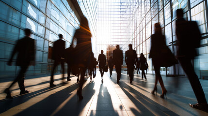 Silhouette image of business people crowd walking and modern building in downtown city