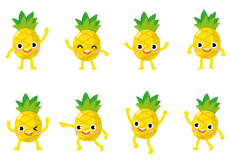 Funny Pineapple Cartoon with arms and legs. fruit cute