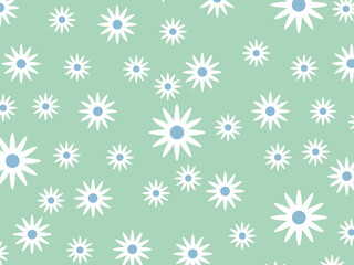 Floral pattern with white flowers on a light green background, stock illustration