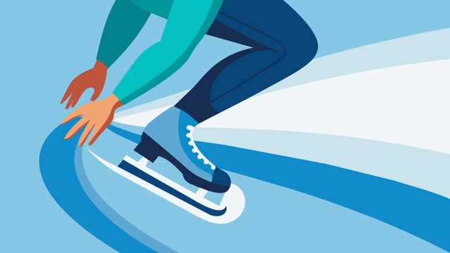 A closeup of a skaters hands as they grip the ice for dear life their skates carving a perfect arc around a corner.. Vector illustration