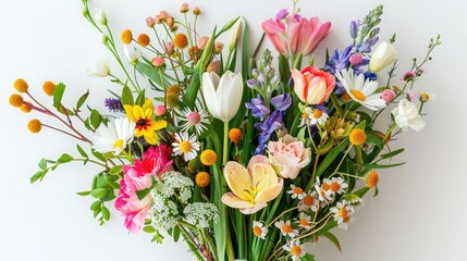 beautiful bouquet of spring flowers on a white background,Flower Arranging Tools Artfully Arranging a Bouquet of Mixed Florals,Spring flowers in colorful bouquet,nature background, selective focus
