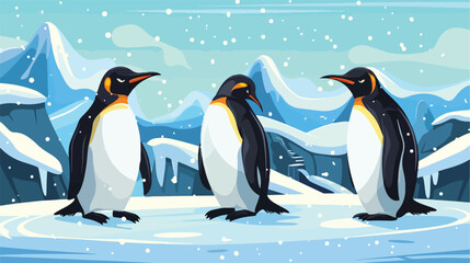 Penguins in North pole Arctic set background Vector illustration