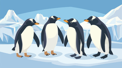 Penguins in North pole Arctic set background Vector illustration