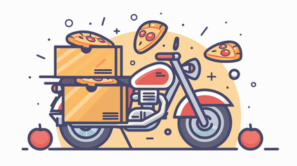 Pizza boxes over motorcycle line style icon design 