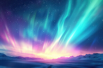 Obraz premium Generative ai on theme of beautiful northern lights, bright aurora borealis winter in atmosphere