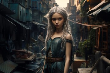 Fototapeta premium mysterious woman in dark fantasy city