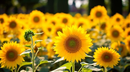Vibrant sunflower field in bloom