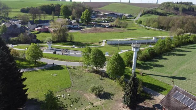 Inner German border near M&ouml;dlareuth, Germany, aerial view 4k