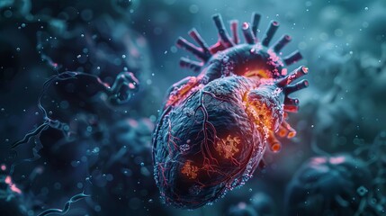 Obraz premium Advances in nanotech for cardiology, focusing on how nanoparticles are used to repair and regenerate heart tissue after myocardial infarctions