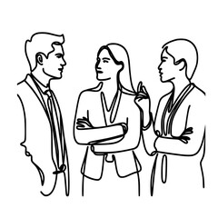 continuous line drawing of two coworkers talking