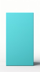 Cyan tall product box copy space is isolated against a white background for ad advertising sale alert or news blank copyspace for design text photo website 