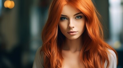 Naklejka premium Stunning redhead woman with piercing green eyes