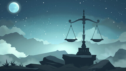 Scales of Justice Under a Moonlit Starry Sky