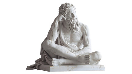 A marble statue of a fictional philosopher thinking isolated on a transparent background