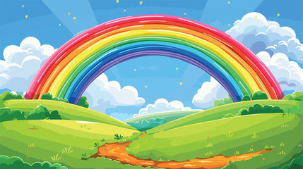 Rainbow and clouds with photo landscape. vector vector