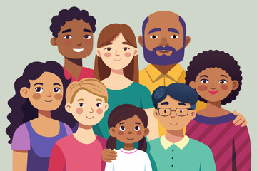 Familia contenta. Familia con tonos de piel diferentes entre sí. Amigos. Grupo de familiares tomando una foto.