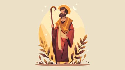 Saint joseph with cane character Vector illustration.