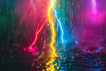 Generative ai on theme of scary bright electric lightning bolt with branches in the night dark sky