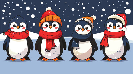 Set of cute cartoon Penguin winter north pole 