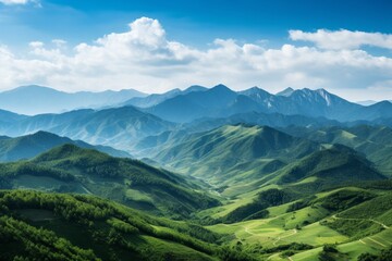 Naklejka premium Breathtaking mountain landscape with lush green hills