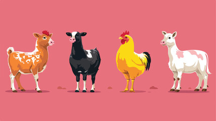 Set of four farm animals Vector illustration. Vector