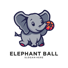 elephant playing ball character logo design vector