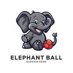 elephant playing ball character logo design vector