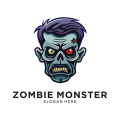 zombie monster head character logo design vector
